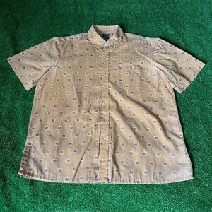 Gianni Vitorio Button Front Short Sleeve Brown Retro Style Vintage Shirt Size L